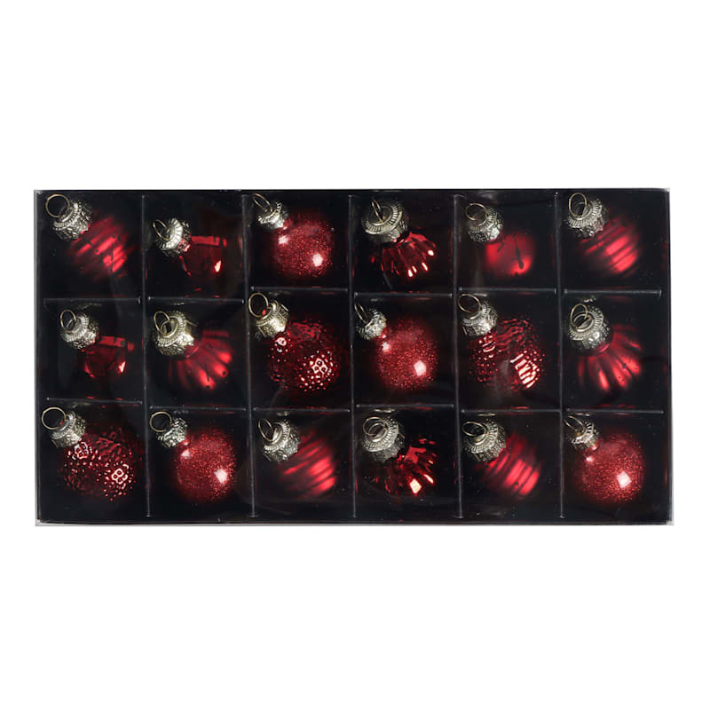 18-Count Red Mix Glass Ornaments, 40mm | At Home