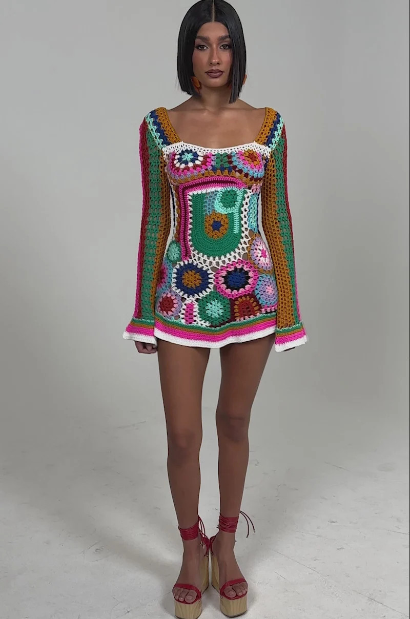 CROCHET ALL DAY COLORBLOCK MINI DRESS | AKIRA