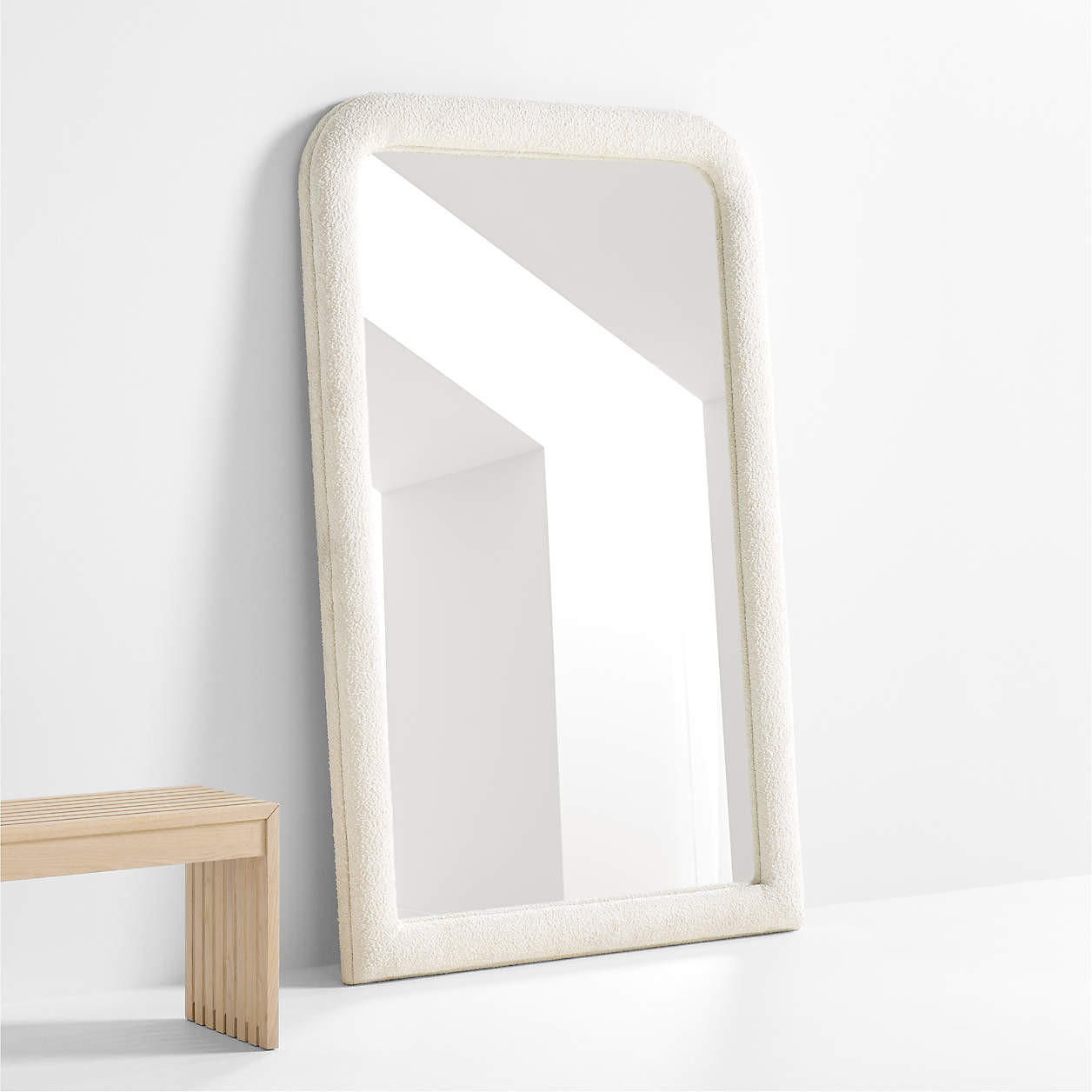 Harris White Boucle Rectangle Floor Mirror 46"x73" | Crate & Barrel | Crate & Barrel