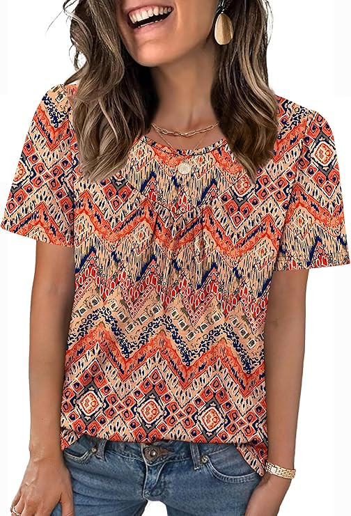 WIHOLL Womens Summer Tops Puff Sleeve Fashion Boho Chic Clothing Short Sleeve Tshirts Resort Wear... | Amazon (US)