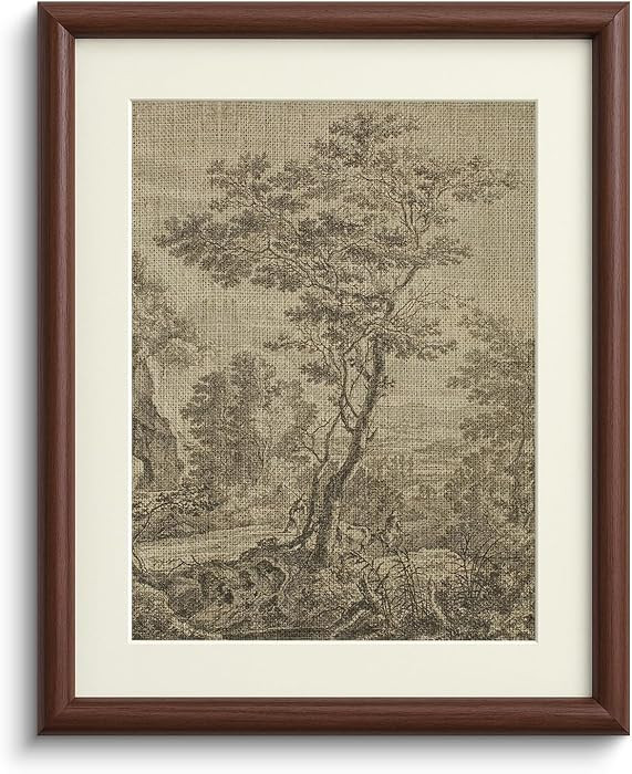 InSimSea Brown Framed Pastoral Tree Wall Art, Vintage Rustic Farmhouse Cottage Landscape Sketch P... | Amazon (US)