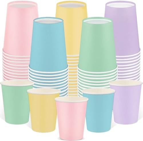 NatNarr 100 Pack Pastel Paper Cups, 9oz Pastel Party Cups | Rainbow Paper Cup, Disposable Colored... | Amazon (US)