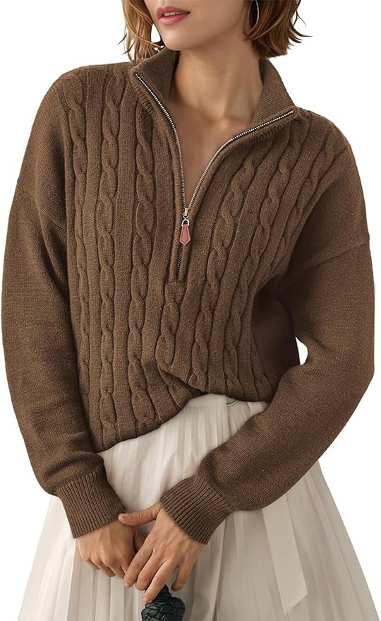 Dokotoo Women's Sweaters 2024 Fall Winter Quarter Zip Casual Ribbed Knitwear Pullover | Amazon (US)