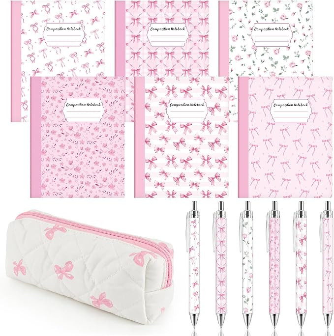 THAWAY 6 Pack Bow Composition Notebook Set, Cute School Supplies for Girls | Back to School Suppl... | Amazon (US)
