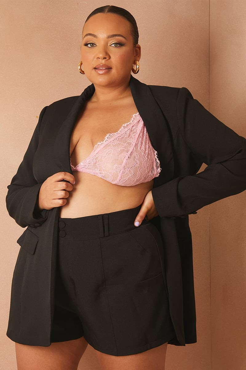 CURVE LORNA LUXE BLACK 'WORKING GIRL' SHORTS | In The Style (UK)