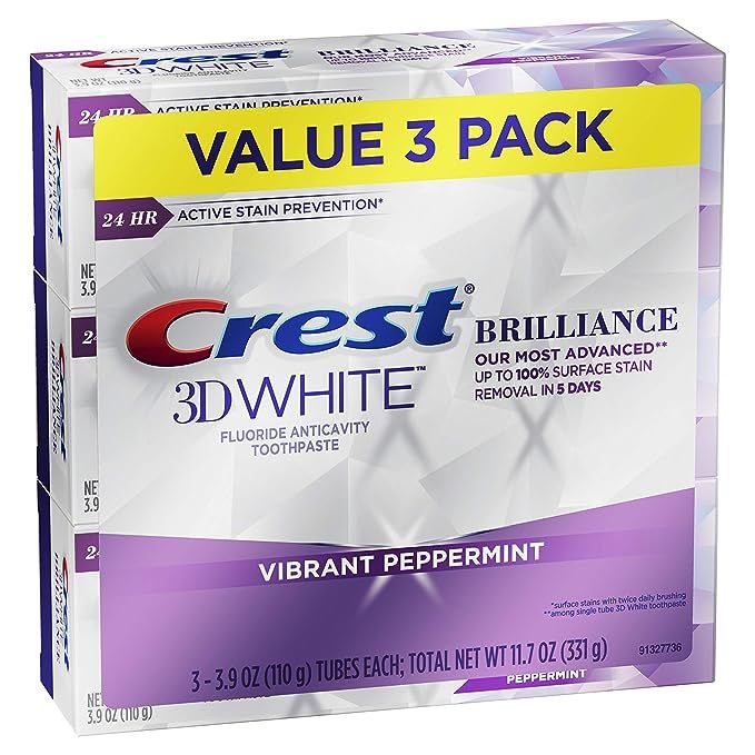 Crest 3D White Brilliance Toothpaste, Vibrant Peppermint, 3.9 Oz (Pack of 3) | Amazon (US)