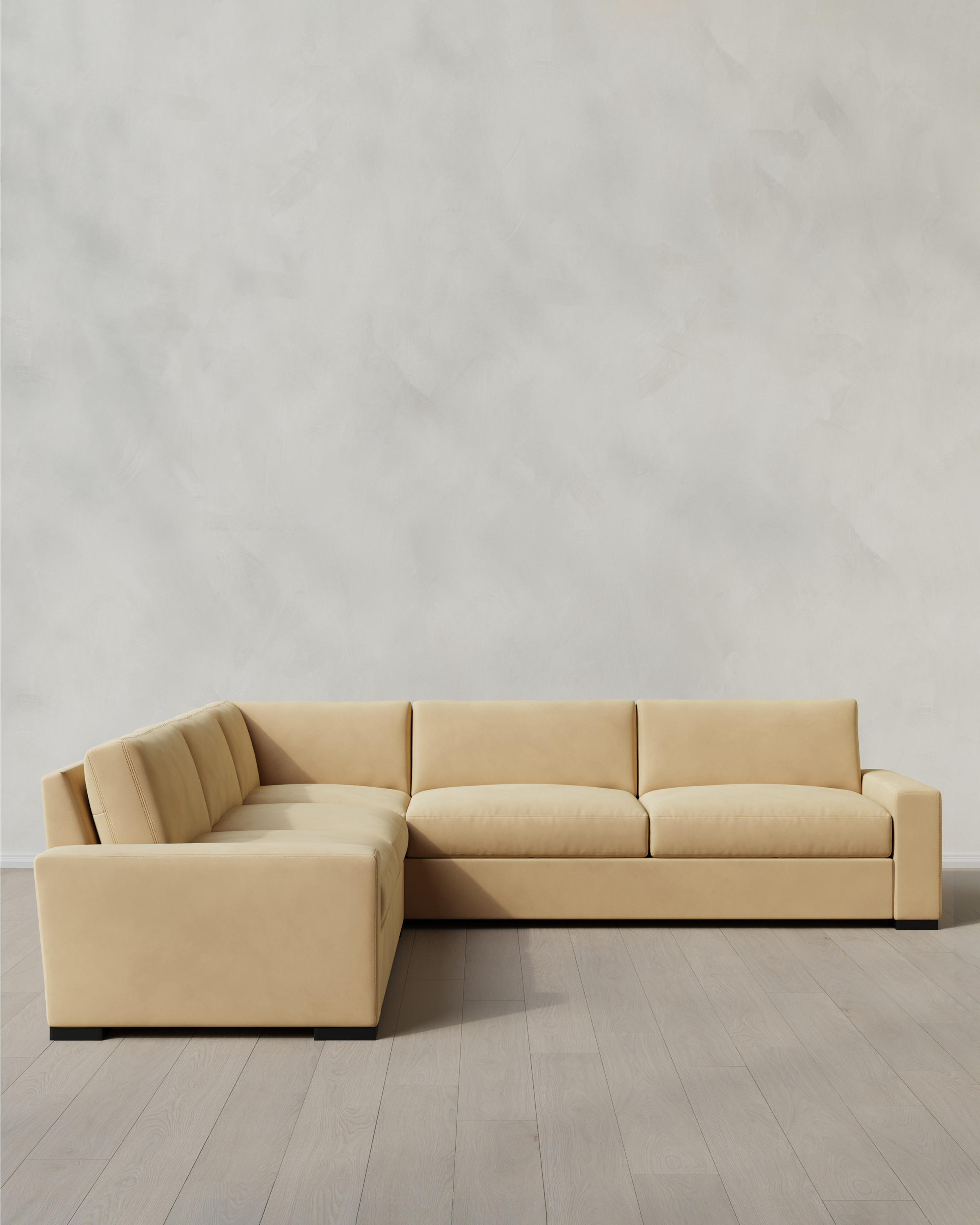 Quince | Stillman L Sectional in Performance Velvet in Linen, Size 116x116 | Quince