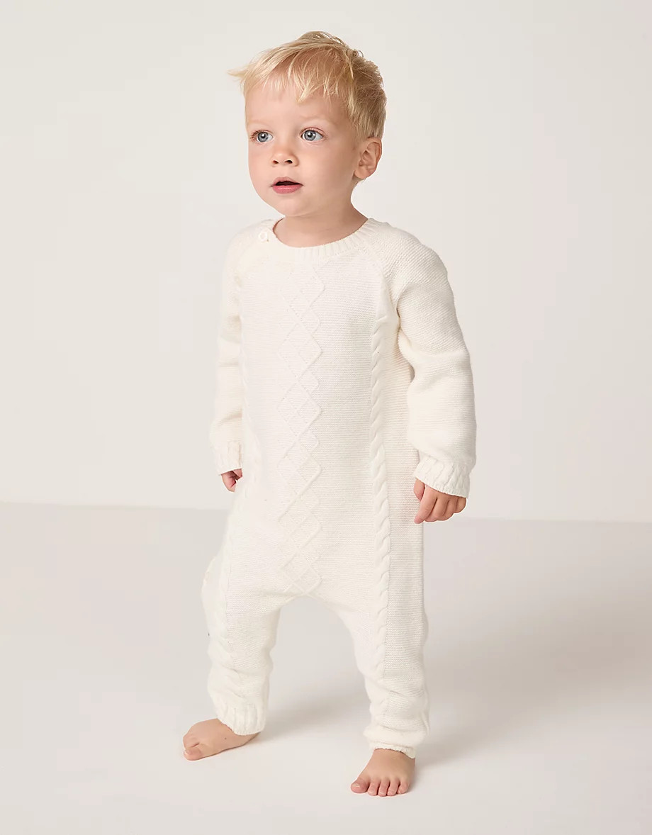Organic Cotton Blend Cable Knit Wrap Romper (0–24mths) | The White Company UK & ROW
