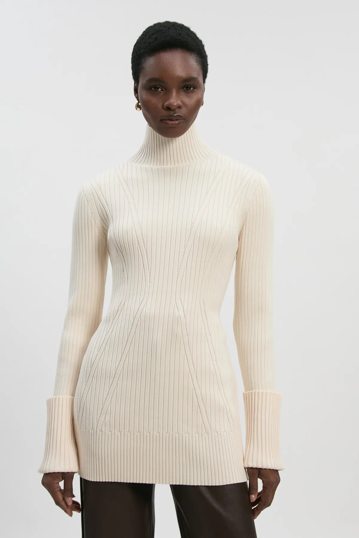 Rib High Neck Longline Knitted Top | Karen Millen UK + IE + DE + NL