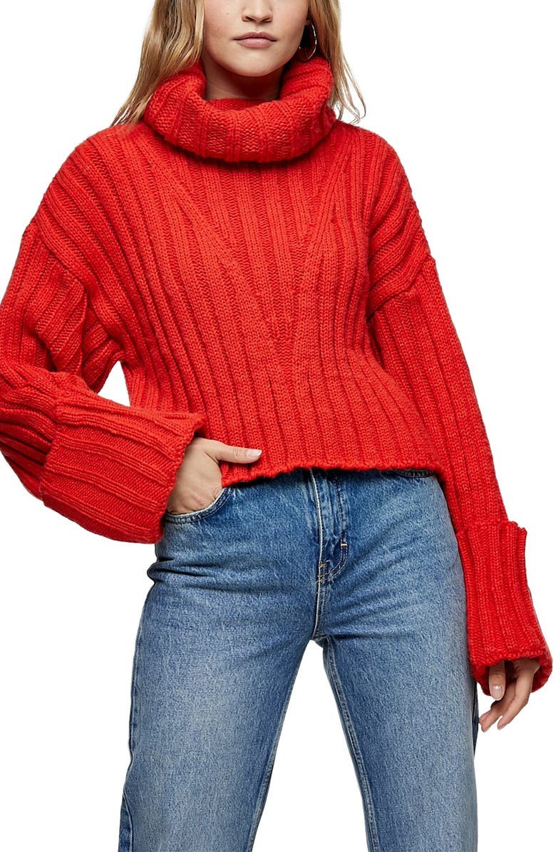 Topshop Turnback Cuff Turtleneck Sweater | Nordstrom | Nordstrom