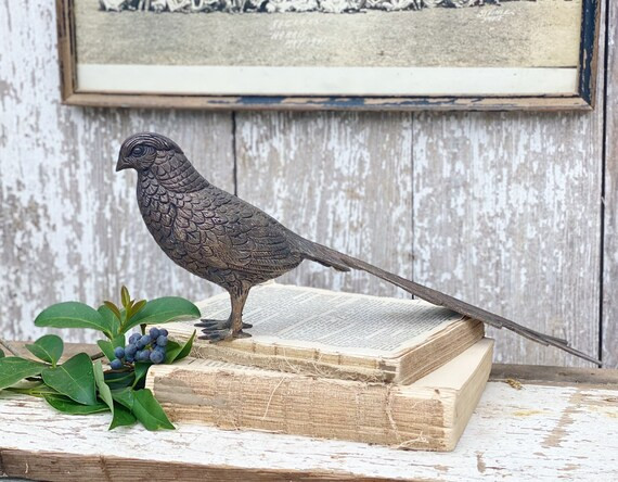 Antique Brass Pheasant Bronze Primitive Farmhouse Decor Bird Metal Salvage | Etsy (US)