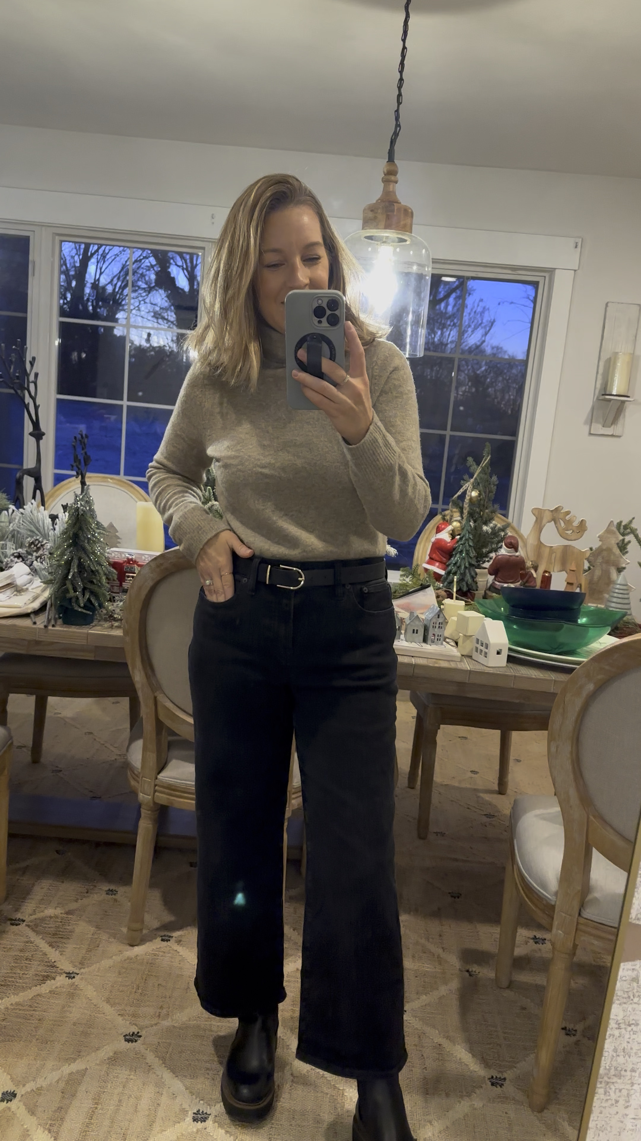 Obsessed with this sweater. Tts. I’m in a M. Comes in 3 neutral colors and is so classic. Feels like cashmere but isn’t and last I checked, I was on sale for $36. Pants  are amazing; stretchy and soft and I’m in my true size; 29 petite! Staple winter shoes; waterproof and perfect for the snow. Big rubber soles so you don’t slip either. 🫶🏼

#LTKStyleTip #LTKFindsUnder50 #LTKSeasonal