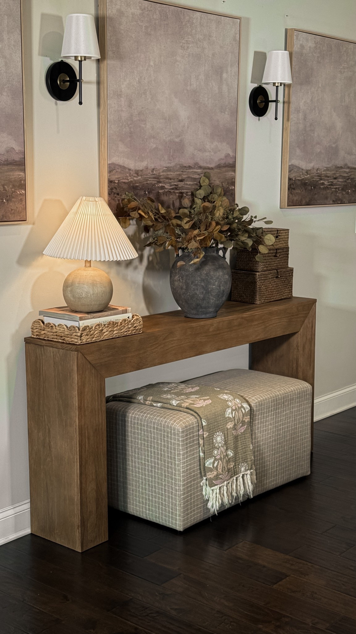 This grande console table is everything! 🍂 The rich pecan wire-brush shade brings instant warmth and charm—anchoring the space with a beautifully worn-in feel and timeless character. 

#LTKStyleTip #LTKSaleAlert #LTKHome