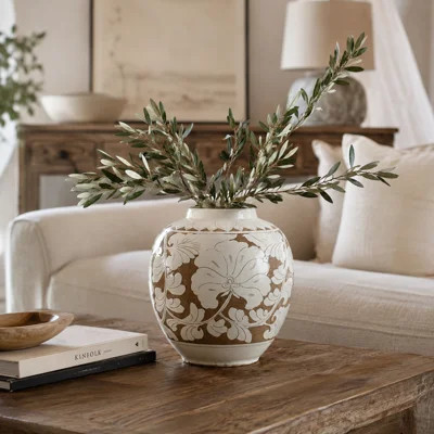 Lily's Living Large Off White Amalfi Double Glazed Apple-Shaped Vase With Flower Motif 13X13x13.6H | Perigold