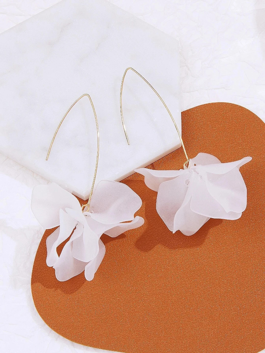 White Resin Studs Petals Wedding Bridal Fashion Boho Delicate Gold Tone Dangle Marquise Wire Hoop... | Etsy (US)