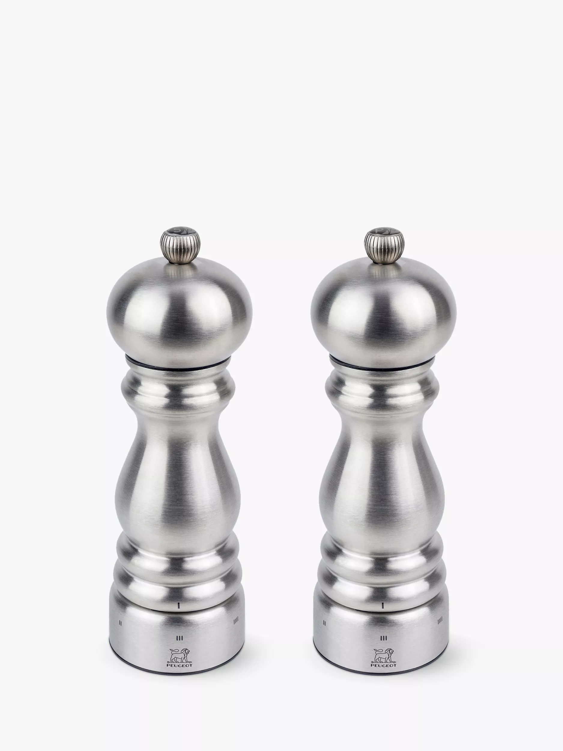 Peugeot Paris Chef u'Select Manual Adjustable Stainless Steel Salt & Pepper Mills, 18cm, Silver | John Lewis (UK)