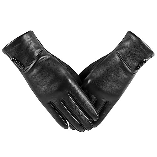 Kebesu Winter Fashion Leather Gloves for Women, Touch Screen Wool Lined Outdoor Windproof Warm Suede Driving Dress Gloves | Amazon (US)