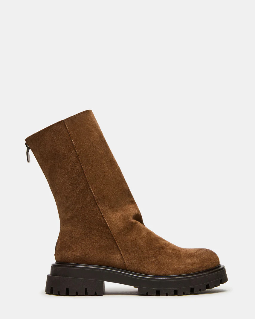 LAMI Dark Taupe Suede Lug Sole Women's Ankle Boot | Steve Madden (US)