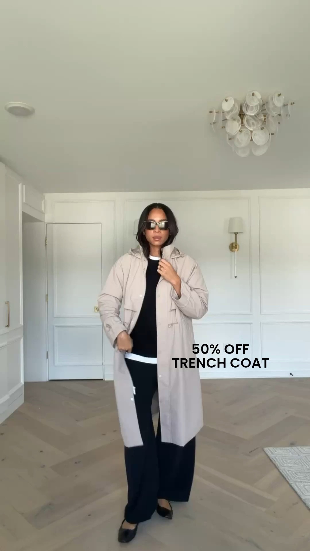 50% off trench coat!! 🍂 Wearing size S white tee, size S black sweater, size M wide leg pants (OOS but I’ve linked similars) and size S trench coat (comes with a removable vest) so chic and practical! 

fall outfit, fall fashion, sale alert, fall sale, nordstrom sale, rainy day outfit, errands outfit, mom outfit, postpartum outfit, casual outfit