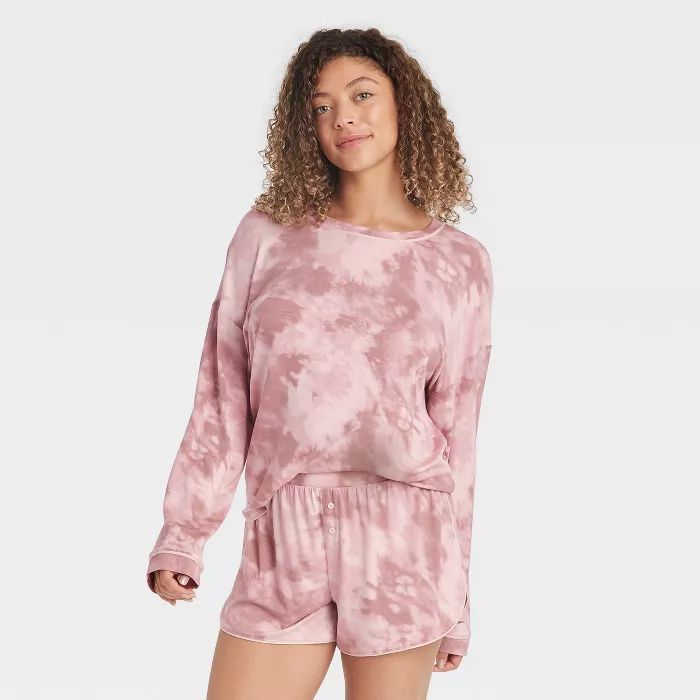 Women's Tie-Dye Beautifully Soft Long Sleeve Top and Shorts Pajama Set - Stars Above™ Pink | Target