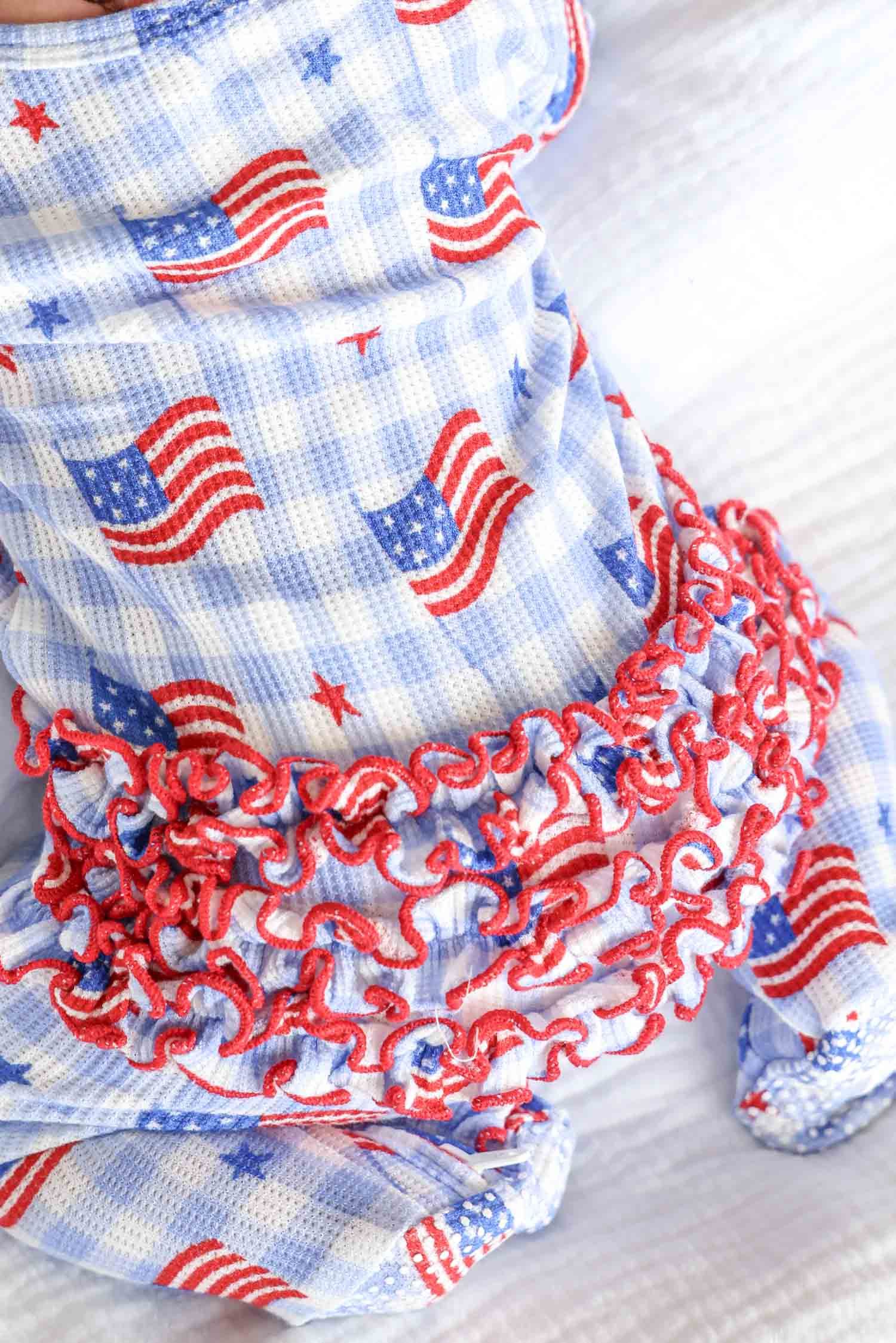 Bamboo Waffle Ruffle Zipper Footie | Star-Spangled Picnic | Caden Lane