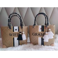 Bridal Party Gifts D3xw9xh8 Inches, Wedding Favour Bags, Straw Bag Monogram, Bridesmaid Tote Beach B | Etsy (US)