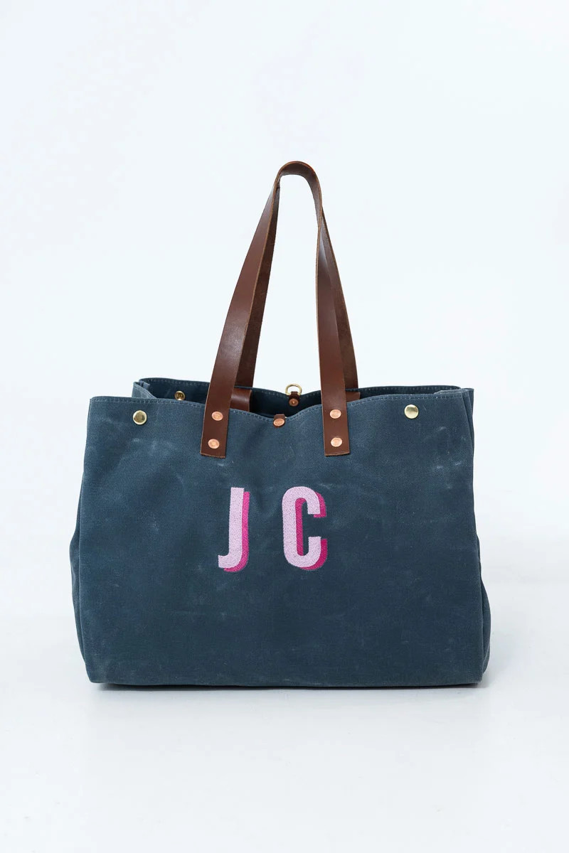 Hand-Painted Navy XL Canvas Snap Tote | Navy Snap Tote | Meanwhile Back on the Farm
