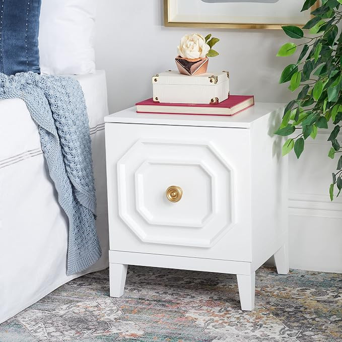 SAFAVIEH Home Collection Riya White 1-Door Nightstand | Amazon (US)