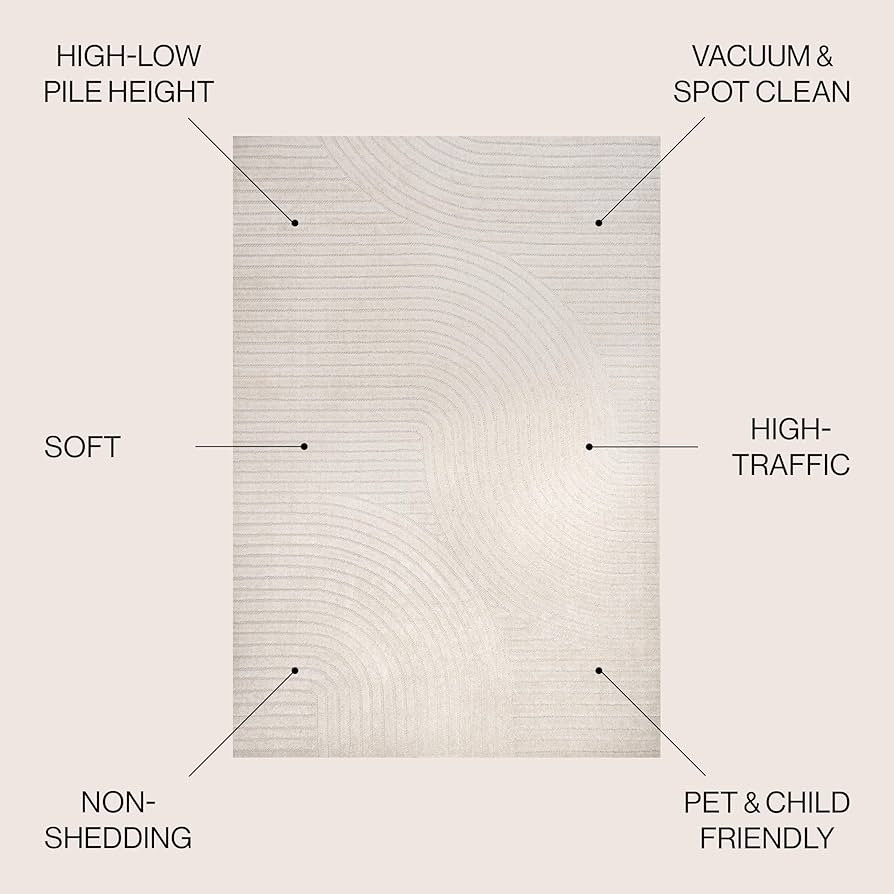 JONATHAN Y SCN100B-8 Skagen High-Low Minimalist Curve Geometric Indoor/Outdoor Area Rug, Modern, ... | Amazon (US)