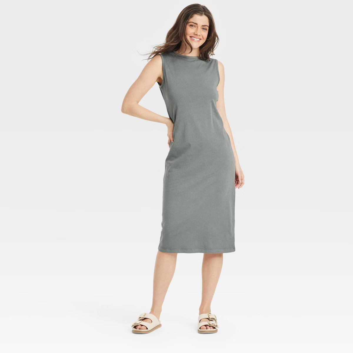 Women's Knit Midi Shift Dress - Universal Thread™ Gray L | Target
