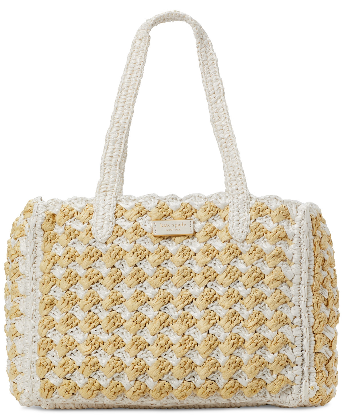 kate spade new york High Tide Striped Raffia Medium Tote - White Mult | Macy's