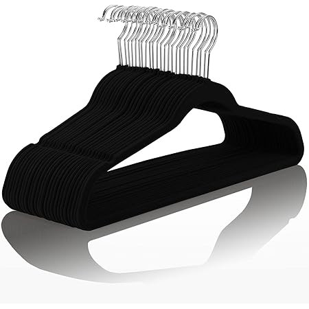 Amazon Basics Slim, Velvet, Non-Slip Suit Clothes Hangers, Black/Silver - Pack of 50 | Amazon (US)