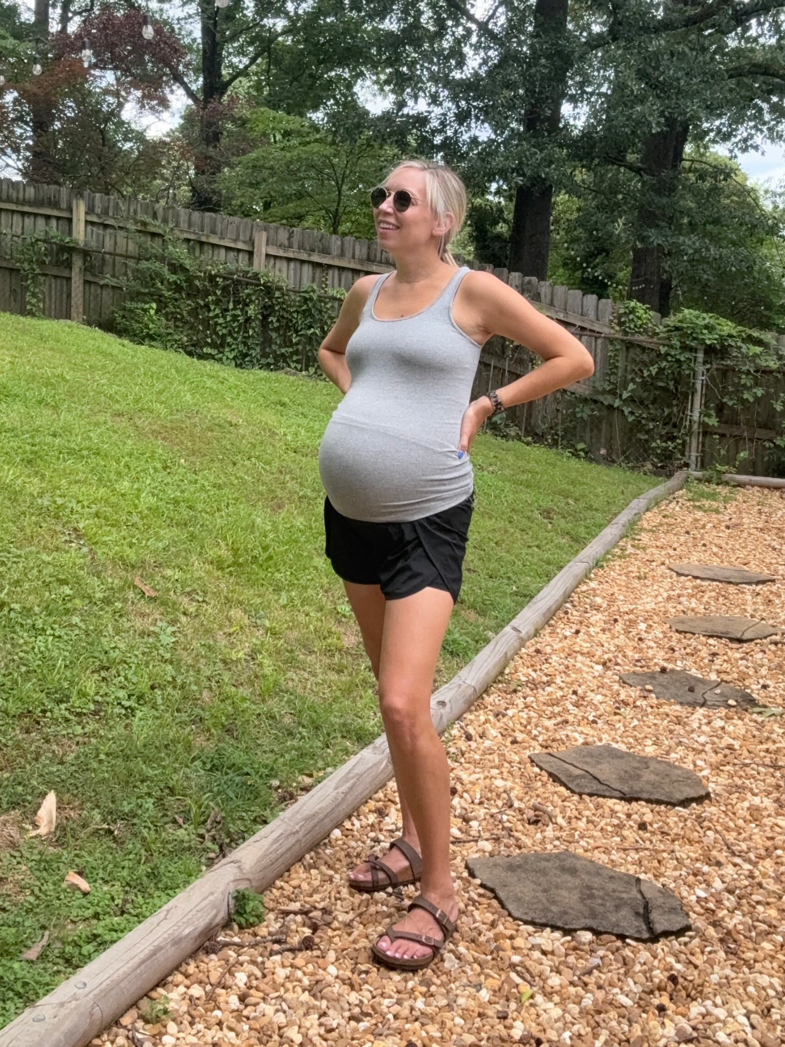 Super comfy maternity track shorts - wearing pre-pregnancy size