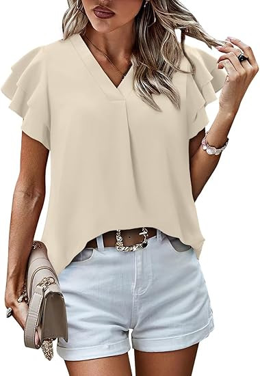 Magritta Womens Tops Dressy Casual Short Sleeve Pleated Tshirt 2025 Summer Loose Fitting Blouse F... | Amazon (US)