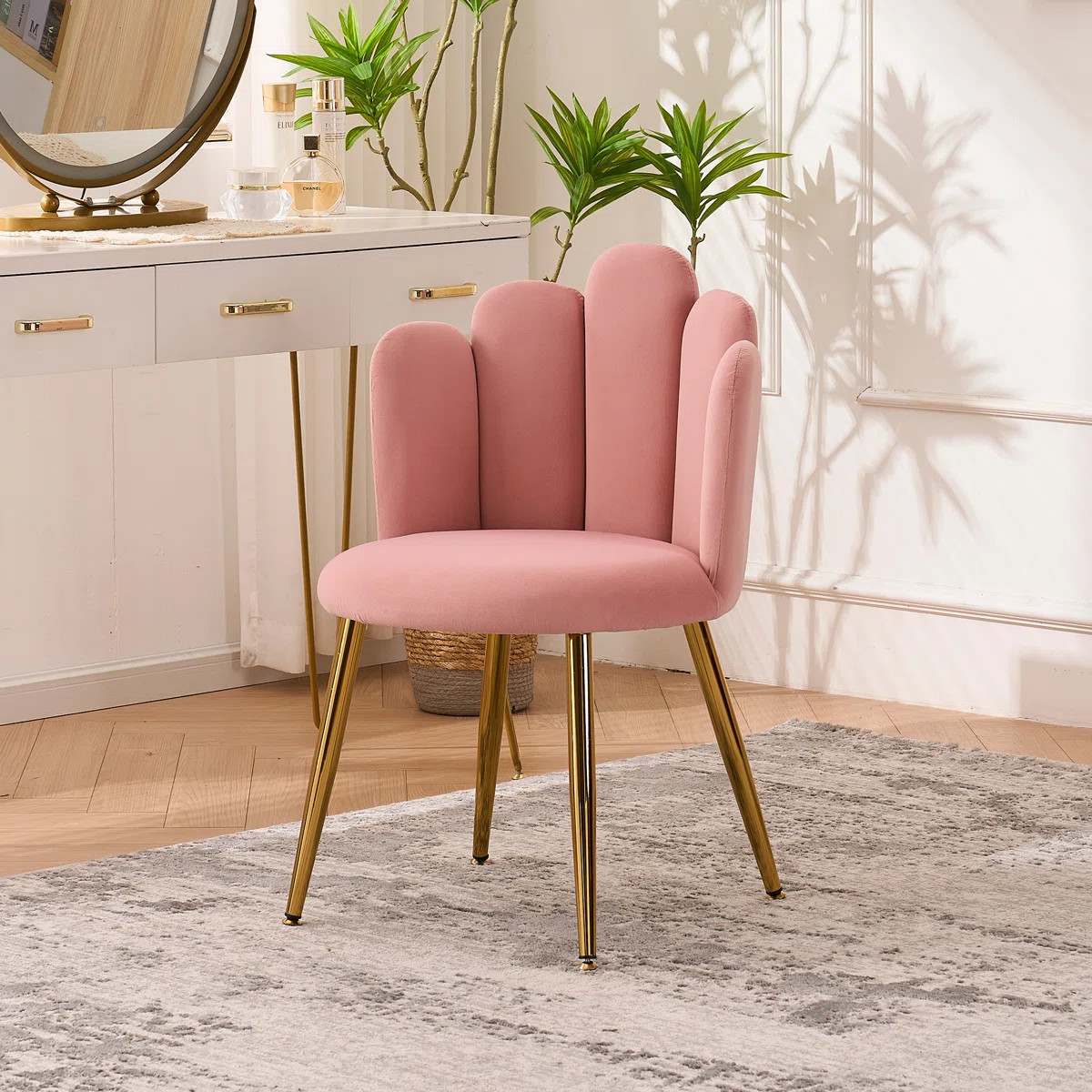 Velvet Vanity Chair with Back Vanity Stool with Gold Legs | Wayfair North America