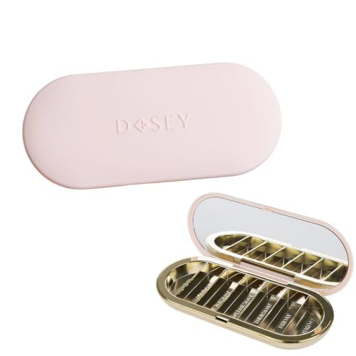 Dosey 7 Day Pill Compact Travel Pill Organizer - Pill Case with 7 Pill Compartments for Medicine Storage & Protection – Stylish & Elegant Medication Organizer with Mirror, Blush | Amazon (US)