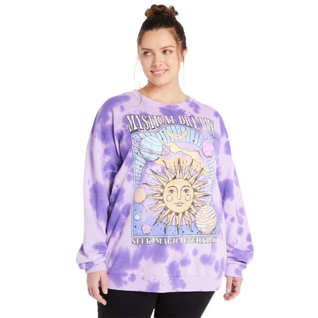 No Boundaries Washed Graphic Crewneck Sweatshirt, Women's and Women's Plus | Walmart (US)