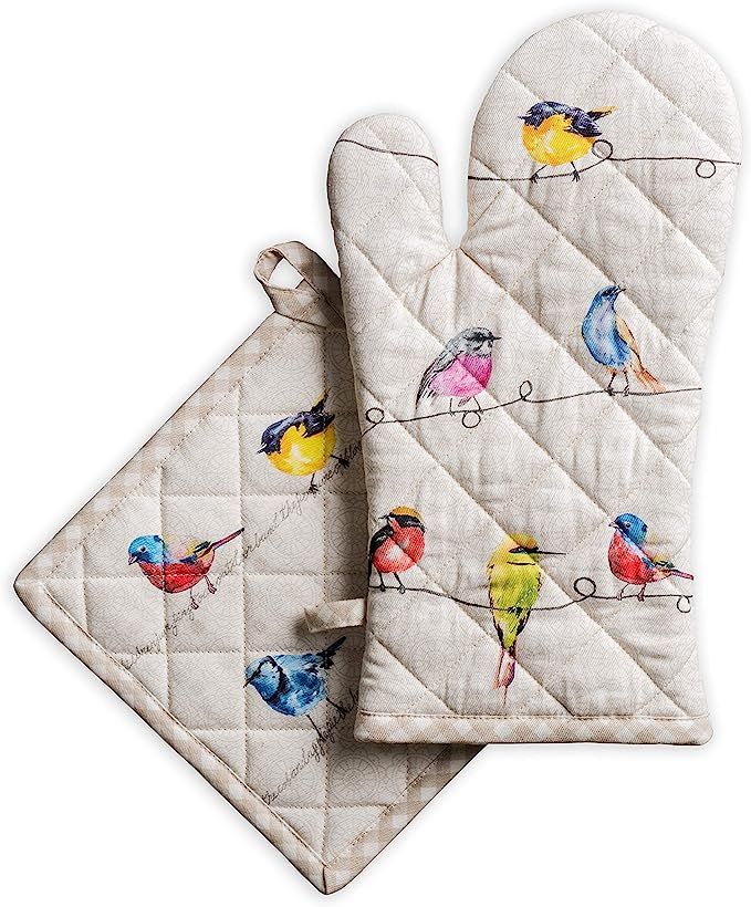 Maison d' Hermine Birdies on Wire 100% Cotton Easter Set of Oven Mitt (7.5 Inch by 13 Inch) and Pot  | Amazon (US)