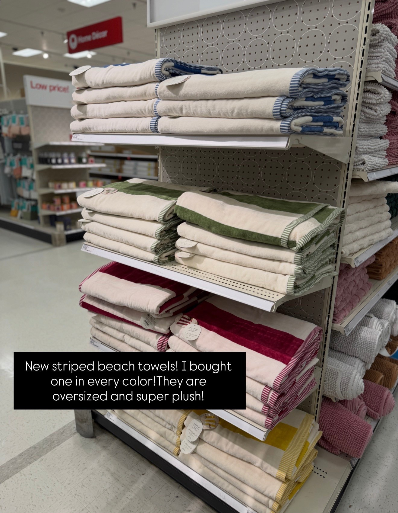 Striped oversized beach towels at target! I bought one of each for our lake cabin. These are huge and so plush. A really good price for $20. 

#LTKSwim #LTKHome #LTKSeasonal