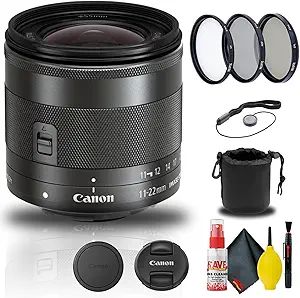 Canon EF-M 11-22mm f/4-5.6 is STM Lens (7568B002) + Filter Kit + Lens Pouch + Cap Keeper + Cleani... | Amazon (US)