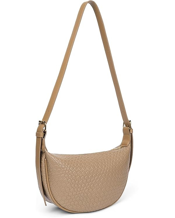 JQWYGB Woven Crossdbody Bag Vegan Leather Crescent Shoulder Bag for Woman Trendy Woven Hobo Sling... | Amazon (US)