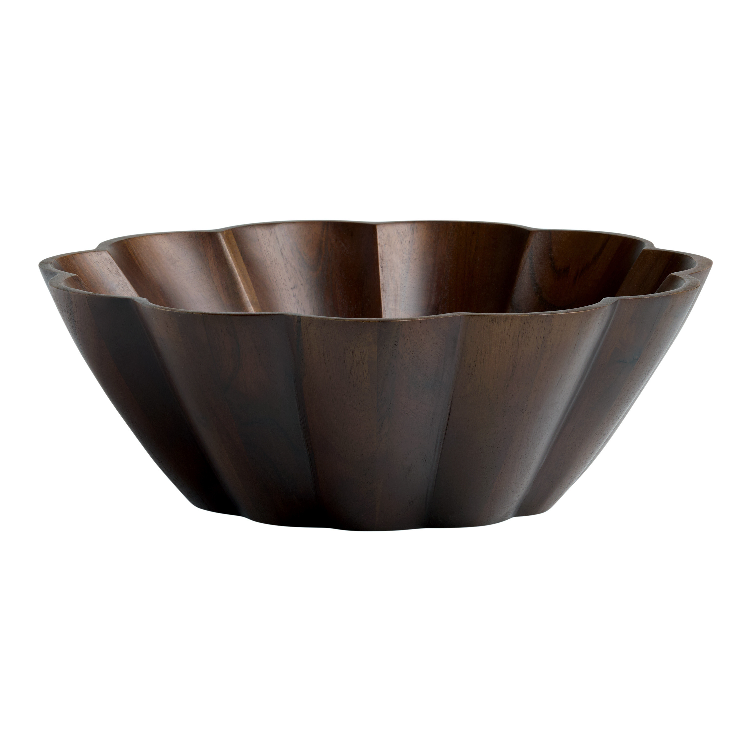 Walnut Acacia Wood Scalloped Flower Serving Bowl | World Market