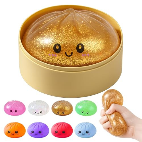 Dumpling Squishies, Dumpling Mystery Box, Colorful Dumplings Stress Balls Fidget Sensory Toy, Stocking Stuffers with Food Steamer Stretchy Desk Toys (Golden) | Amazon (US)