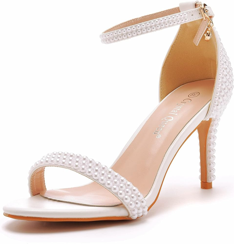 Crystal Queen Full Pearls Heels Sandals Stiletto Heels Peep Toe High Heel Sandals Pump Shoes For ... | Amazon (US)