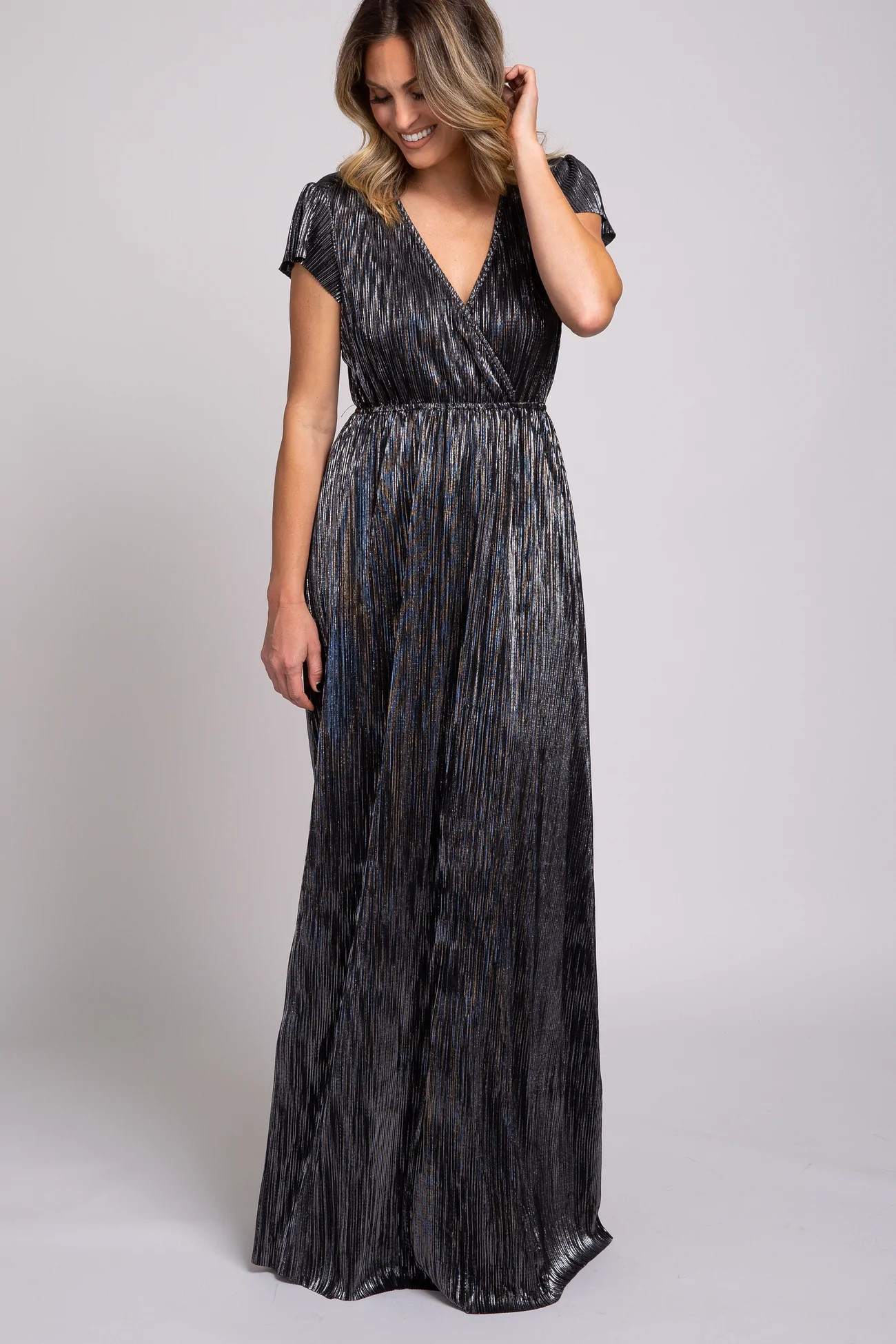 Black Shimmer Wrap Maxi Dress | PinkBlush Maternity