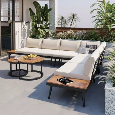 6-Piece Outdoor Sectional Sofa Set with Round Nesting Coffee Tables | Wayfair North America