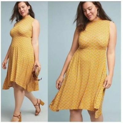 ANTHROPOLOGIE x MAEVE Palais Sleeveless Jersey Dress Yellow Tile Sz 2X {Z52} | eBay US