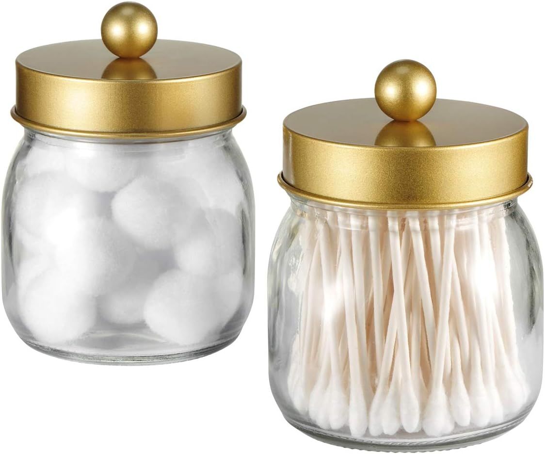 SheeChung Mason Jar Bathroom Apothecary Jars - Qtip Holder Canister Gold Bathroom Accessories Van... | Amazon (US)