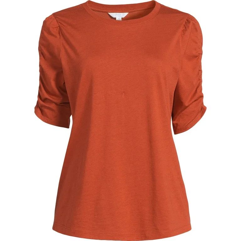 Time and Tru Women's Top with Short Ruched Sleeves, Sizes S-XXXL | Walmart (US)