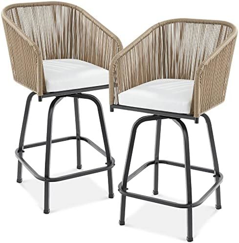 Best Choice Products Set of 2 Woven Wicker Swivel Bar Stools, Patio Bar Height Chair for Backyard, P | Amazon (US)